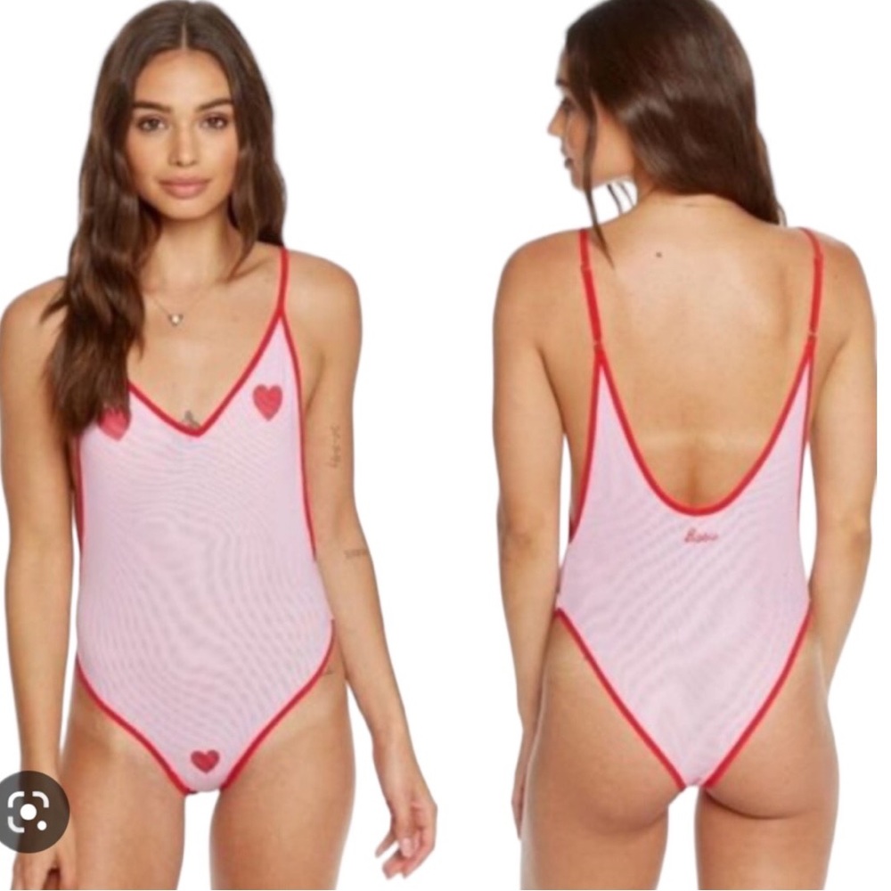 💕 NWT CHASER Queen Of Hearts Sheer Pink Intimate Bodysuit Size Medium 💕